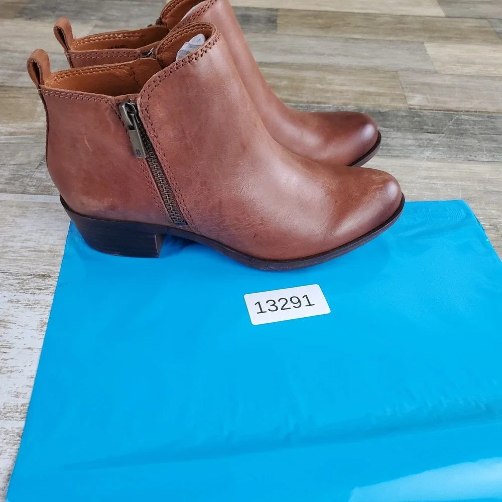Lucky Brand Basel Womens Booties Sz 5 W Toffee Brown Leather Side Zip Ankle Boot
